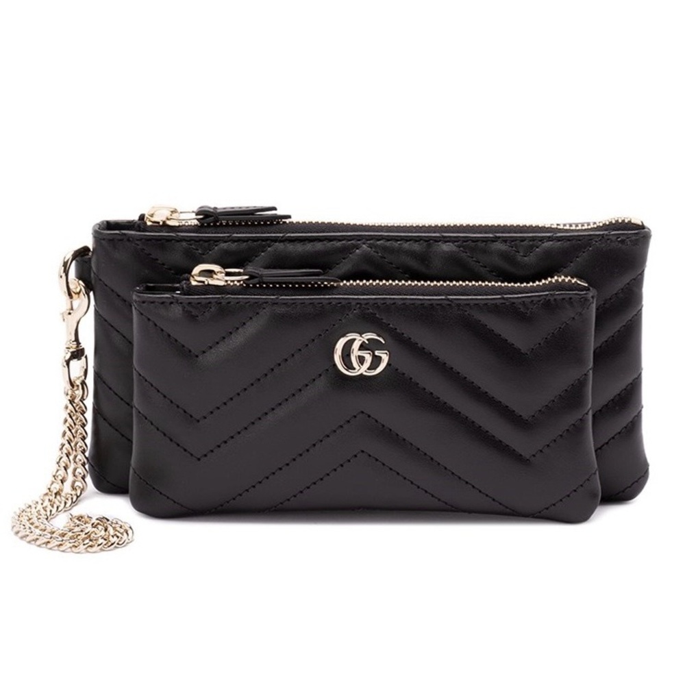 GUCCI Marmont GG logo quilted leather double pouch chain wristlet